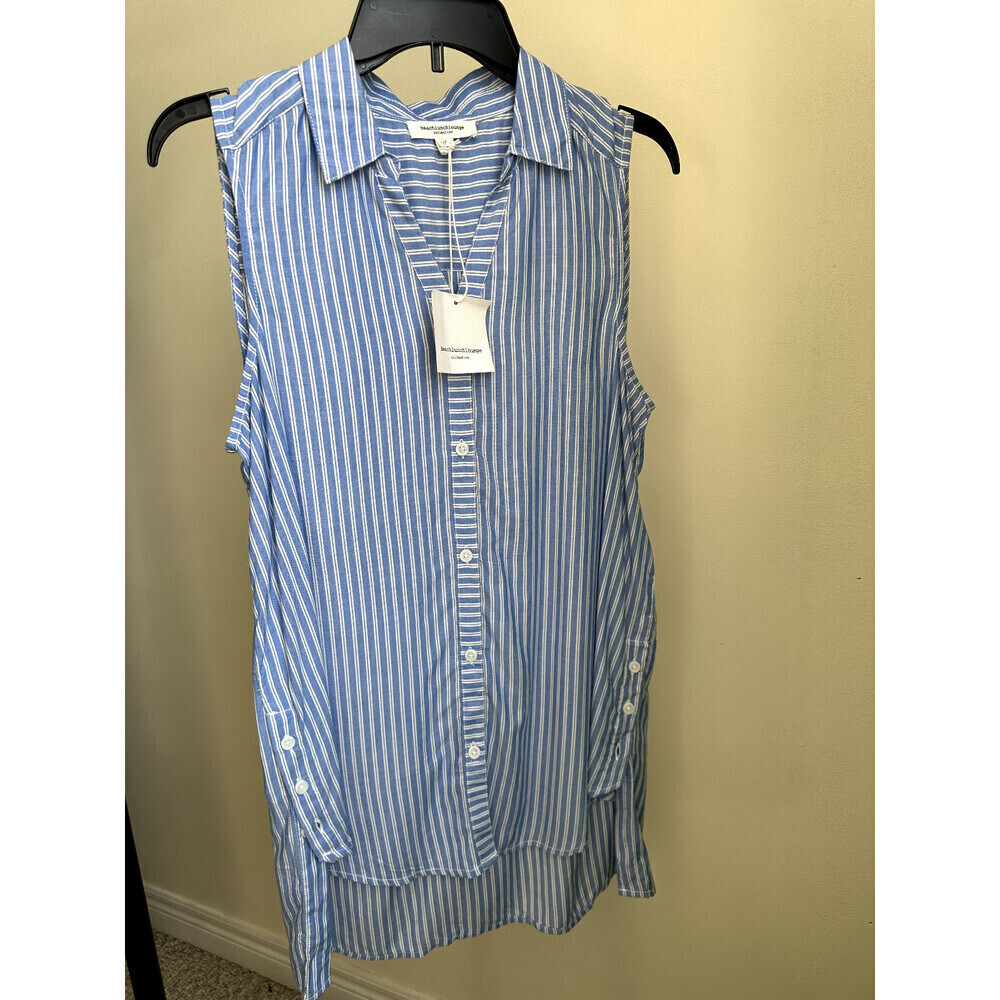 Beach Lunch Lounge Women's Striped Sleeveless Top Sid buttons size S in blue